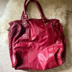 Large vintage leather zipper-top unisex bag